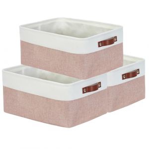 Mangata Lot de 3 boîtes de rangement rectangulaires en tissu multi-tailles pour étagère, armoire, jouets et vêtements, 41 x 31 x 18 cm, rose et blanc (MANGATA Direct, neuf)