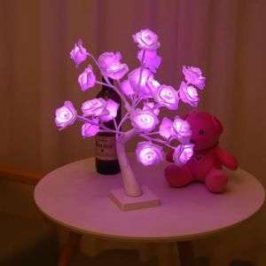 Lampe en forme d&rsquo;arbre rose, lampe de nuit &agrave; fleurs de rose, lumi&egrave;res de table roses LED, lampe basse pour filles, cadeau pour la f&ecirc;te des m&egrave;res, arbre de table illumin&eacute; pour d&eacute;cor de No&euml;l, mariage (Xusdamyj, neuf)