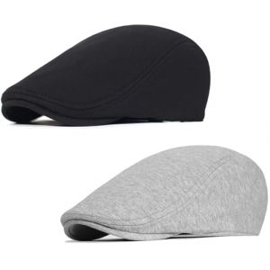 2 Pièces Noir Gris Clair Casquette Béret Plate Homme Casquette Souples Chapeau Irlandais Gatsby Ivy Newsboy Cabbie Cap Visière (malaxlx uk, neuf)