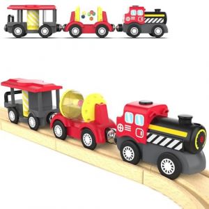 Accessoires de voie ferrée en bois, locomotive à piles, jouet magnétique pour tout-petits, convient à toutes les grandes marques de train (TOPLIVING Direct, neuf)