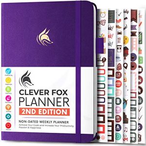 Clever Fox Planificateur 2e édition – Planificateur d'objectifs hebdomadaires et mensuels colorés, organiseur de gestion du temps et de productivité, non daté, A5 (violet) (SVD COM, neuf)