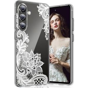 Coque S24 FE Coque pour Samsung S24 FE 5G Transparente Paillettes Silicone Souple TPU Fine Original Housse Etui pour Samsung Galaxy S24 FE Coque Clear avec Motif Mandala Fleur Antichoc Case (Blanc) (Fiyer-FR, neuf)
