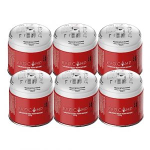 EVOCAMP Cartouches perforantes 6X 190g, cartouches de gaz propane butane avec système de verrouillage du gaz intégré, cartouche de gaz adaptée au gaz de camping pour réchauds à gaz (West&East GmbH, neuf)