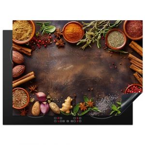 KitchenYeah&copy; Protection Pour Plaque Induction 70x52 cm Deco Cuisine Tapis Prot&eacute;g&eacute; Cache De Cuisson Vitroceramique &Eacute;pices - Herbes - B&acirc;tons de cannelle - Impression sur bois (KitchenYeah, neuf)