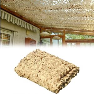 Filet de Camouflage Sable 2x6m 210D Reinforced Camouflage Net Voile D'ombrage Militaire, Filet Camo pour Soleil en Plein Air Th&egrave;me Parti D&eacute;coration Voiture Couvre (XIYLU, neuf)