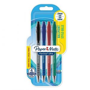 Paper Mate 2027735 Flexgrip Ultra Lot de 4 Stylos bille rétractable pointe moyenne Couleurs Assorties (Stock Bureau Maison Bien-être, neuf)
