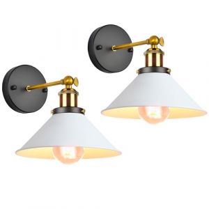 iDEGU Lot de 2 Lampe Applique Murale Industrielle, Lampe Murale de Style Edison en Forme de Parapluie E27 Métal Plafonnier Luminaire Rétro Applique Intérieure pour Chambre Salon Bar, 220mm (Blanc) (IDEGU, neuf)