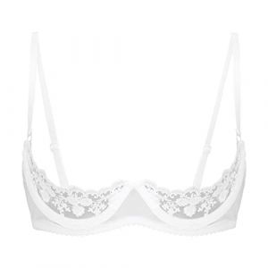 Freebily Femme Dentelle Soutien Gorge Brassière Redresse-Seins Ouverte Push-up Bra Lingerie Coquine à Armature sous-vêtement Nuit Nuisette Underwear Grand Taille Blanc 5XL (MissPretty, neuf)