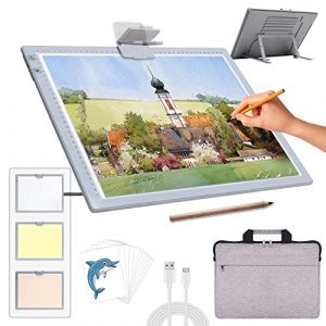 Tablette lumineuse a3 rechargeable avec sac&Support,3 couleurs dimmables et 6 niveaux de gradation table lumineuse a3 pour le dessin, diamond painting, la peinture,la visualisation aux rayons X (gris) (iVAOOZE EU, neuf)