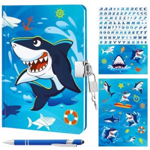 WERNNSAI Ensemble de journal intime pour enfants, journal lumineux requin pour garçons avec serrure et clés, coffret cadeau d'anniversaire avec stylo et autocollants (Nuoly, neuf)