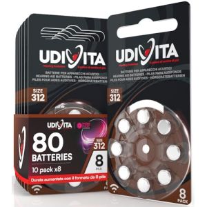 80 Piles Auditives Taille 312 Udivita PR41 (Marron) avec Technologie Phono Pulse Zinc-Air Hearing Evolution - 10 Blisters de 8 Piles (Eurocali, neuf)