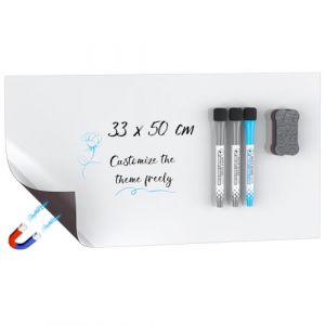 Uniclife 33 x 50 cm Planche Magn&eacute;tique pour R&eacute;frig&eacute;rateur, Tableau Blanc Effa&ccedil;able Magn&eacute;tique pour Frigo, Grande Feuille de Tableau Blanc avec 3 Marqueurs et 1 Effaceur, Surface Cuisine Bureau Maison (Dinglang, neuf)