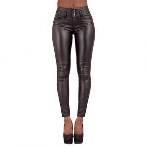 Glook Pantalon Femme Simili Cuir Noir Taille Haute, Skinny Fit - Pantalon Cuir Femme Sexy avec Poches Fonctionnelles (34, 3 Bouton) (Glook Fashion, neuf)