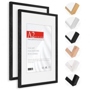 HIMEETIME&reg; 2x Cadre Photo Bois Сh&ecirc;ne Noir A2,Cadre avec Verre Acrylique Transparent DIN A2 42 x 59 cm,Grand Tableau 42 x 59.4cm,Avec passe-partout - Format A3-27.9 x42 cm,&Agrave; suspendre (XianghuaART, neuf)