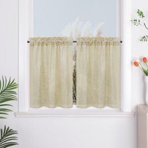 Yujiao Mao Rideau Cuisine Semi-Transparent Effet Lin, 2 Pièces, Rideau Voilage Uni Moderne Occultant, Passage Tringle, pour Salle à Manger, Petit Fenêtre, Intérieur Beige Sable LxH 76x92cm (YujiaoMao Store, neuf)
