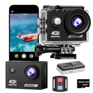 TIMNUT Sport Cam&eacute;ra 4K 60FPS, HD 48 MP Cam&eacute;scope WiFi, Cam&eacute;ra &Eacute;tanche 40m avec Microphone, T&eacute;l&eacute;commande, EIS Anti-Vibration, 2 Batteries, Divers Accessoires (ningyandz, neuf)