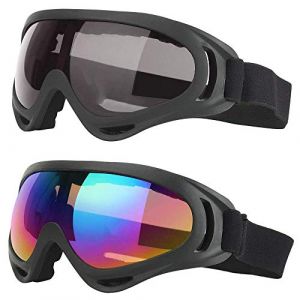 2 Pi&egrave;ces Lunettes de Ski de Plein Air, Lunette de Ski Homme & Femme, Ajustable Brise-vent Protection UV PC &egrave;re Lunettes de Neige pour Le Ski pour l'Alpinisme, Le Ski, Le Surf (Color&eacute;, Gris) (Lyqslss, neuf)