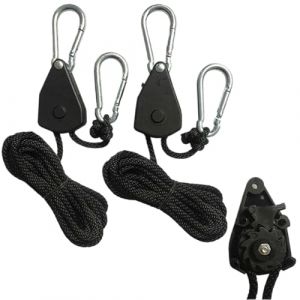 PYEUIFT Lot de 2 cordes &agrave; cliquet, corde &agrave; rideau avec poulie, corde &agrave; cliquet r&eacute;glable pour lampe de plante, corde de poulie r&eacute;tractable l&eacute;g&egrave;re, capacit&eacute; de charge 70 kg/paire (tulan4820208, neuf)
