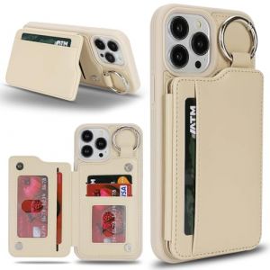 Ｈａｖａｙａ Coque pour iPhone 16 Pro avec Porte Carte Etui f&uuml;r iPhone 16 Pro avec Mousqueton Porte cl&eacute; Porte Monnaie Femme Cuir Housse - Blanc cass&eacute; (HuaJie-Tech, neuf)