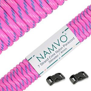 Namvo 550 Paracord Mil Spec Type III Cordon de Parachute &agrave; 7 brins Longueur Totale 100 Pieds / 30 m&egrave;tres, Rose Bleu et Point Blanc (BUYBOXSTAR, neuf)
