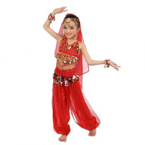 G&eacute;n&eacute;rique Enfant Fille Costume Danse du Ventre Haut de Danse + Pantalon Danse du Ventre Foulard de Danse Orientale Ensemble D&eacute;guisement Danseuse 3-10 Ans (Miuiakoal, neuf)