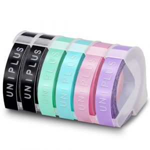 UniPlus Rouleaux de Ruban d'étiquettes Compatibles pour Dymo Ruban D'étiquettes à Gaufrer pour Omega Home Junior Organizer Xpress Pro Office-Mate II Motex E-101 E-303 Noir Vert clair Bleu Rose Violet (UniPlus, neuf)