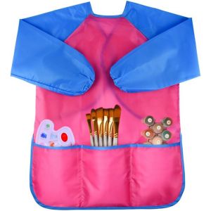 Voarge Tablier de peinture en nylon imperm&eacute;able avec manches pour enfants de 8 &agrave; 10 ans avec manches et 3 poches utilis&eacute;, pour la peinture d'art scolaire la cuisine etc - L (Rose) (Voarge Direct, neuf)