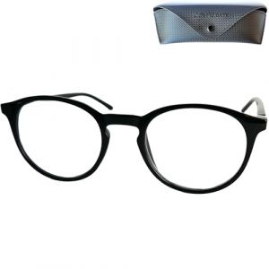 Mini Brille Lunettes de Lecture au Verres Larges Arrondis Style Intello, Boite Lunette Inclus, Monture en Plastique (Noir), Lunette Femme et Homme +1.5 Dioptrie (Mini Brille, neuf)