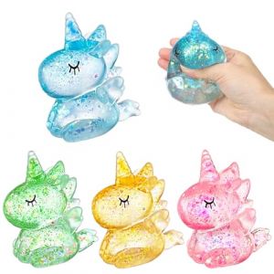 AMFUN 4PCS Balle Anti-Stress, Squishy Cube &agrave; Presser Fidget Balle, Boule Squishy Fidget de Gla&ccedil;on pour Soulager Anxi&eacute;t&eacute; (Mod&egrave;le Licorne) (Riyuu, neuf)