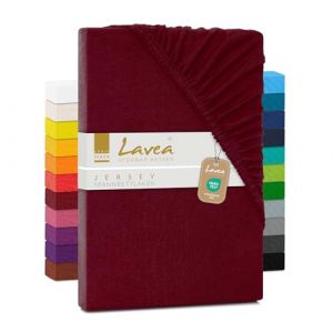 Lavea Drap Housse 60x130-70x140 - en 100% Coton Respirant - Draps Housses Convient aux Matelas Standards jusqu'à 15cm - Drap Rouge Soir avec élastique - Draps Housse sans Glisser du Matelas (B&D Textiles, neuf)