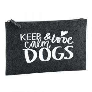Huuraa trousse de toilette Keep calm and love Dogs Trousse de toilette cadeau en feutre anthracite 1 litre Keep calm and love Dogs Pr&eacute;sent (Hellweg Handelsbetrieb Soest, neuf)