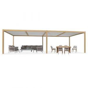 PURPLE LEAF Pergola Bioclimatique 3,5 x 8,5 m et Salon de Jardin Exterieur pour 6 Personnes, Fabriqué en Aluminium avec Une Finition Aspect Bois, Adapté aux Jardins, Adapté à Tous Les Temps. (PurpleLeafGarden, neuf)