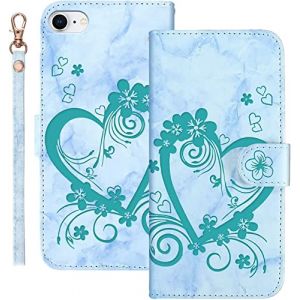 Bartern Coque Apple iPhone SE 2020/SE 2022 Rabat,Housse iPhone 8/7 Clapet,Aimer/C&oelig;ur+Fleurs Portefeuille Etui avec Fonction Support et Porte-Carte,Marbrure Cuir PU Flip Cover Case.Vert (Bartern, neuf)