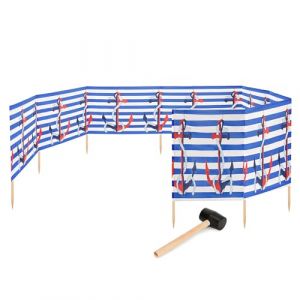 Garronda Paravent Plage Coupe-Vent Camping Brise-Vent avec Marteau en Caoutchouc GAEX001 (Rayures/Ancres, 12 m) (Hisert, neuf)