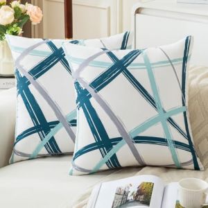 Jayusaror Housses de Coussin 50x50 Bleu Sarcelle Turquoise Gris Velours Coussin Canape G&eacute;om&eacute;triques Housses Coussin D&eacute;coratives d'automne pour Canap&eacute;-lit Canap&eacute; D&eacute;coration Salon Chambre, Lot de 2 (Jayusaror Home, neuf)