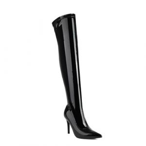 Feinlina Bottes Sexy en Cuir Verni Noir - Bottes Hautes Femme, Tige au-dessus du Genou, Talon Aiguille 10 cm, Pointu, EU 42 (浩辰1, neuf)