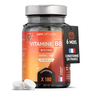 Vitamine B8 - Biotine - 10 000 µg - 180 comprimés - Cheveux, Peau (123PLANTES, neuf)