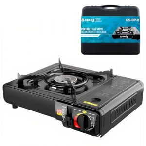 Axig Rechaud Gaz Portable pour Cuisiner &agrave; l'ext&eacute;rieur - Rechaud Camping Gaz en Acier inoxydable &agrave; 1 br&ucirc;leur pour Cartouche ou Bouteille Puissance de 2200W et Mallette de Transport pour Randonn&eacute;e (PingaOculto, neuf)