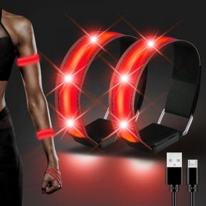 JIZZU Brassard Lumineux LED Rechargeable, 2PCS Brassard Reflechissant LED Running, Bande Clignotant Ajustable Bracelet Lumineux de Sécurité pour Bras/Poignet/Cheville/Jambe Course, Cyclisme(Rouge) (Li Cizhen trading company, neuf)