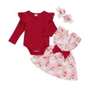 Caziffer Ensemble de No&euml;l B&eacute;b&eacute; Fille D&eacute;guisement No&euml;l Barboteuse + Jupe + Bandeau P&egrave;re de No&euml;l D&eacute;guisement pour B&eacute;b&eacute; Fille 0-24 Mois (Rouge c, 3-6 Months) (baixia, neuf)