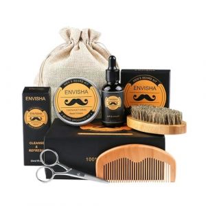 Kit Barbe Homme Complet &ndash; Huile &agrave; Barbe Hydratante, Baume Nourrissant, Brosse, Peigne en Bois, Ciseaux et Pochette &ndash; Coffret Cadeau Soin et Croissance Barbe et Moustache (Ocorex, neuf)