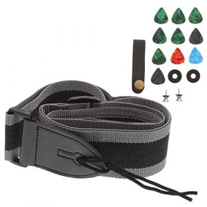 GOOHOCHY 1 ensemble Kit de Sangle de Guitare avec M&eacute;diators et Accessoires Ensemble Complet pour Guitare &Eacute;lectrique et Acoustique Sangle Noire et Grise Boucle Verrous Caoutchouc M&eacute;diators (Diyu J, neuf)