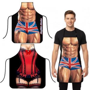 SIVZUMO 2 Pcs Tablier Cuisine Homme Humour Tablier Femme Id&eacute;e Cadeau Rigolo, Tablier cuisine homme humour, Drole Emp&ecirc;chent la Poussi&egrave;re et l'Huile Sexy Creative F&ecirc;tes d'Anniversaire - Style 2 (WANG BB, neuf)