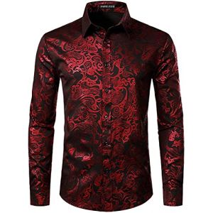 PARKLEES Chemise de luxe pour homme, imprimé élégant, coupe ajustée, boutonnée Motif cachemire doré brillant, XXL (PARKLEES, neuf)