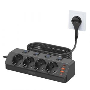 PD 20W Prise avec Fiche Plate, FDTEK Multiprise d'angle avec Interrupteur, Multiprise 4 Prises avec 2 USB C et 2 USB A, Prise de Protection Contre Les Surtensions avec Câble de 2M pour la Maison (Heyingshangwu, neuf)