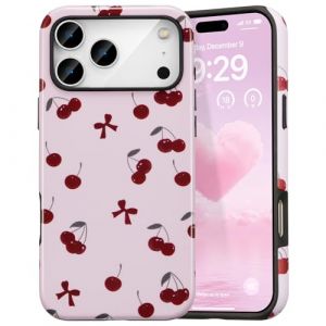DEFBSC Coque pour iPhone 17 Pro Max, Joli N&oelig;ud Rose Imprim&eacute; Cerise Motif Esth&eacute;tique Et Tendance pour Femmes Et Filles Mince Durable Antichoc Coque Arri&egrave;re Rigide Hybride, Noeud Rouge/Brillant (SIYUTECH, neuf)