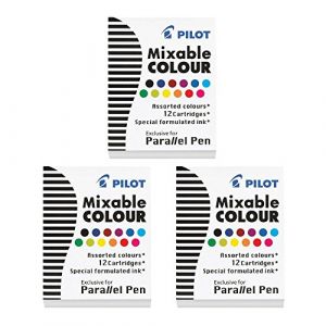 3 Boxes : Pilot Parallel Pen Ink Refills for Calligraphy Pen, Assorted Colors, 12 Cartridges par pack (118) (Europens, neuf)