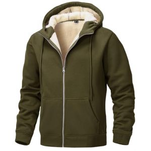 Tansozer Veste Sweat &agrave; Capuche Hommes Doubl&eacute;e Polaire Hoodie Coton Sweatshirt Doublure Teddy Blouson Thermique Travail, Vert Arm&eacute;e, L (xiamenmejunmaoyiyouxiangongsi, neuf)
