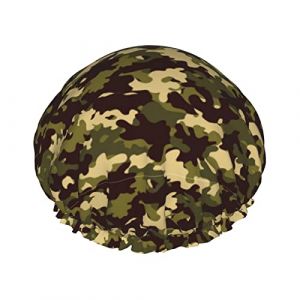 Bonnet de douche imperméable à l'eau de fond de camouflage, bonnet de bain élastique pour cheveux, bonnet de bain pour cheveux, double couche imperméable (MiddleWen, neuf)