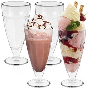 HEFTMAN Lot de 4 Coupe a Glace - Verre Milkshake Transparent 350 ml pour Knickerbocker Glory, Coupes à Dessert, Rétro, Lavables au Lave-Vaisselle (4 PCS) (JOVELA FR, neuf)